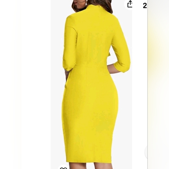 *NWT* MUXXN Yellow High Neck Tie Party Pencil Dress 3/4 Sleeve Midi Size L - Picture 2 of 8